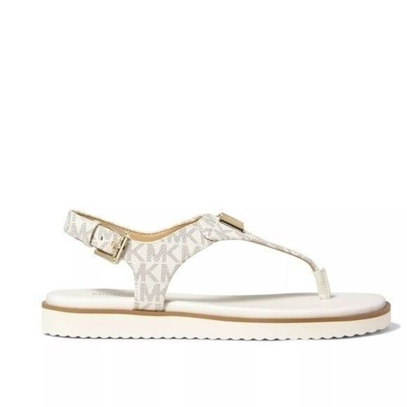 New! MICHAEL KORS Women's MK Logo Jilly T-Strap Sandals Shoes Open-Toe Vanilla 7 - Picture 4 of 9